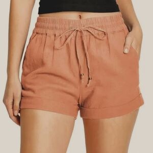 Love Tree Mauve Linen Cuffed Shorts